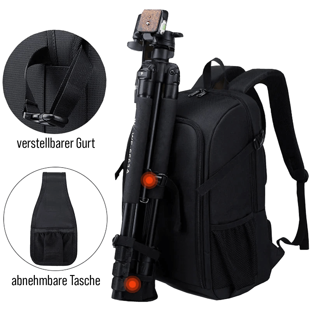 Kamera Rucksack mit Befestigung für Stativ und verstellbarem Gurt außen