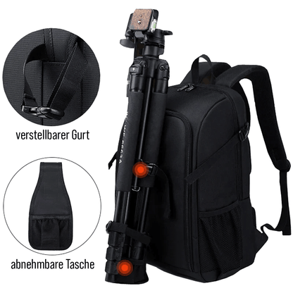 Kamera Rucksack mit Befestigung für Stativ und verstellbarem Gurt außen