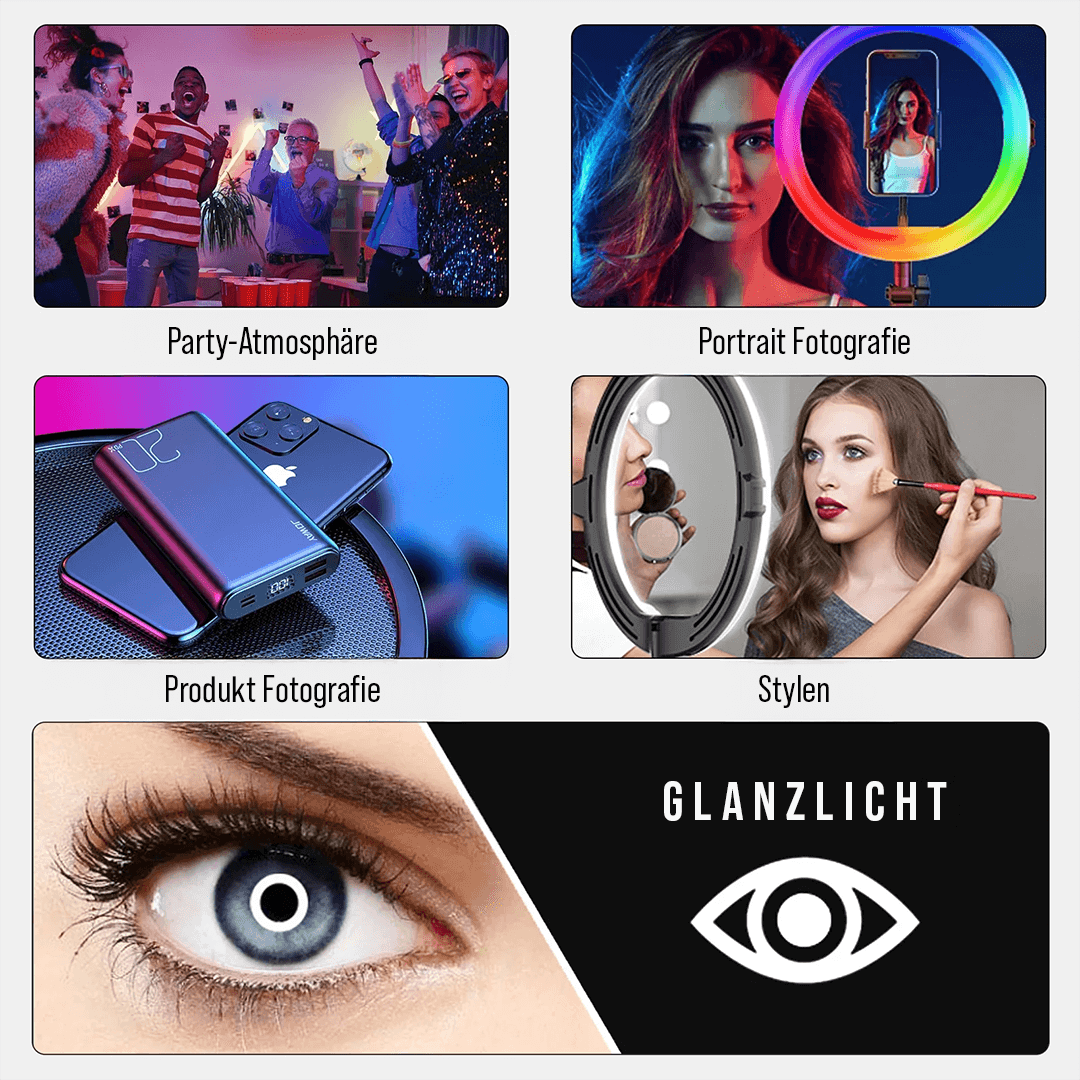 LED Ringlicht mit Stativ für Portrait, Party, Produktfotografie und Styling