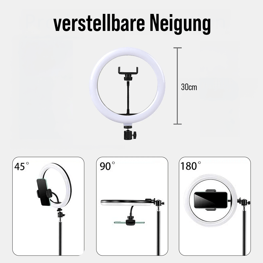 LED Ringlicht mit Stativ und verstellbarer Neigung für Smartphone Videos
