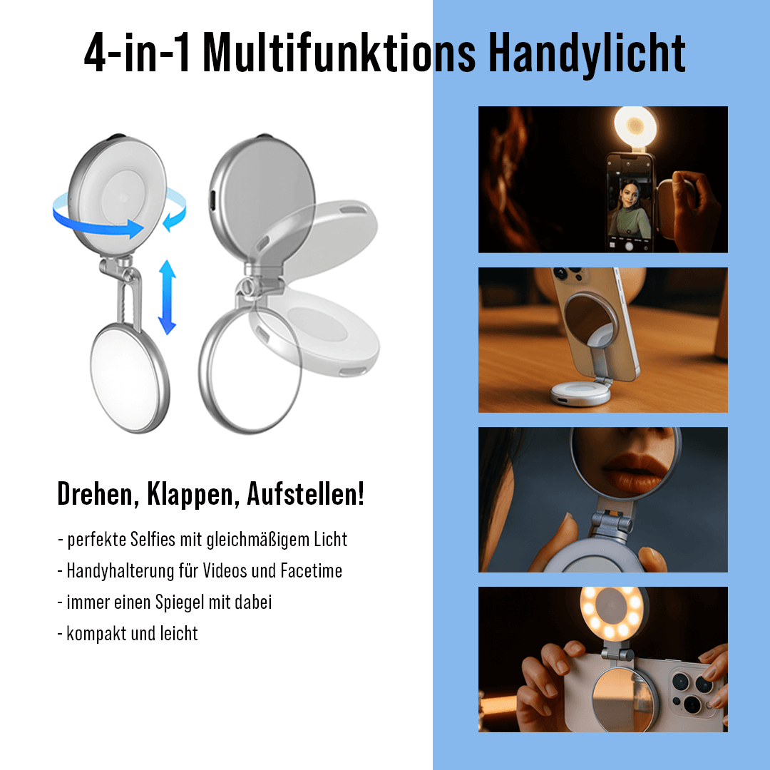Mini Handy Stativ mit Licht und mehreren Funktionen für Selfies und Videos