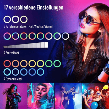 RGB LED-Ringlicht mit verschiedenen Farbmodi und Lichtmodi für Videos und Fotos
