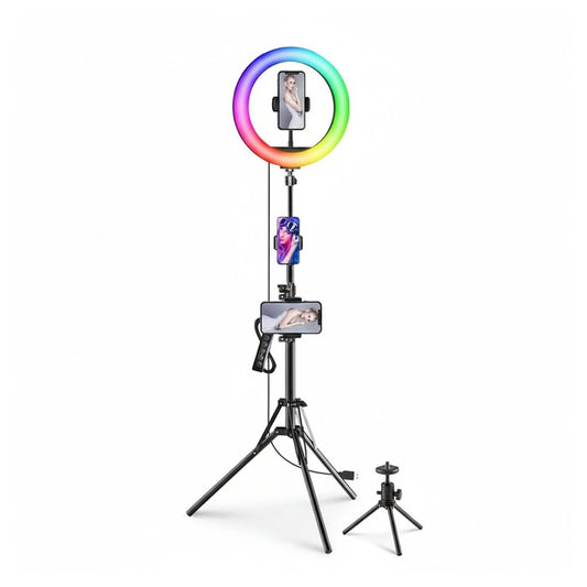 RGB LED-Ringlicht mit Stativ und Handyhalter für Content Creator Setup