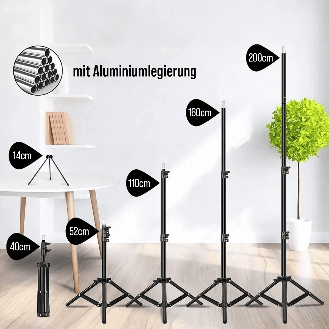 Ringlicht mit Stativ höhenverstellbar von 40 bis 200 cm Aluminiumstativ