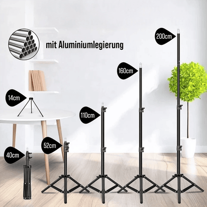 Ringlicht mit Stativ höhenverstellbar von 40 bis 200 cm Aluminiumstativ